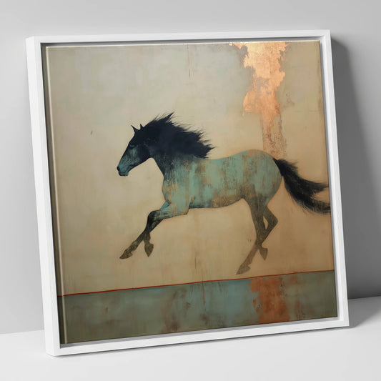 Gilded Equine Spirit horse portrait canvas wall art in white frame
