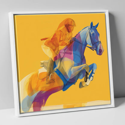 Vivid Ascent show jumping horse canvas wall art in white frame