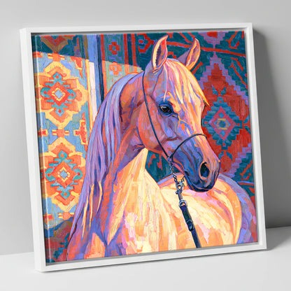 Colourful Arabian Horse Portrait horse breed canvas wall art in white frame
