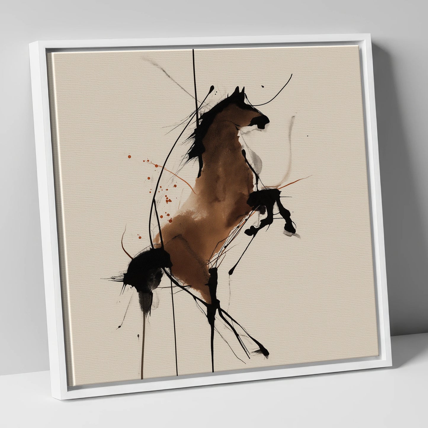 Dynamic Rearing Spirit horse portrait canvas wall art in white frame