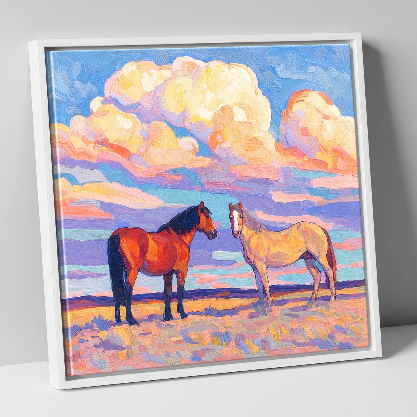 Under Painted Skies horse landscape canvas wall art in white frame