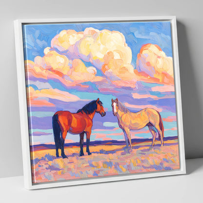 Under Painted Skies horse landscape canvas wall art in white frame