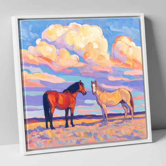 Under Painted Skies horse landscape canvas wall art in white frame