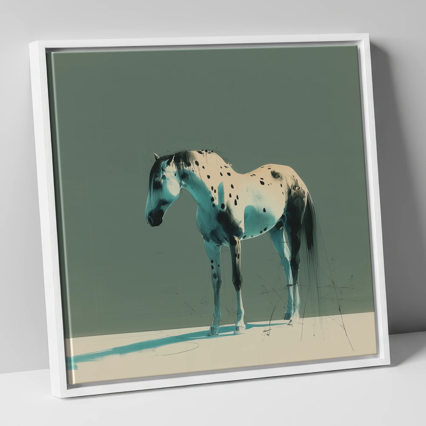 Modern Appaloosa Study horse breed canvas wall art in white frame