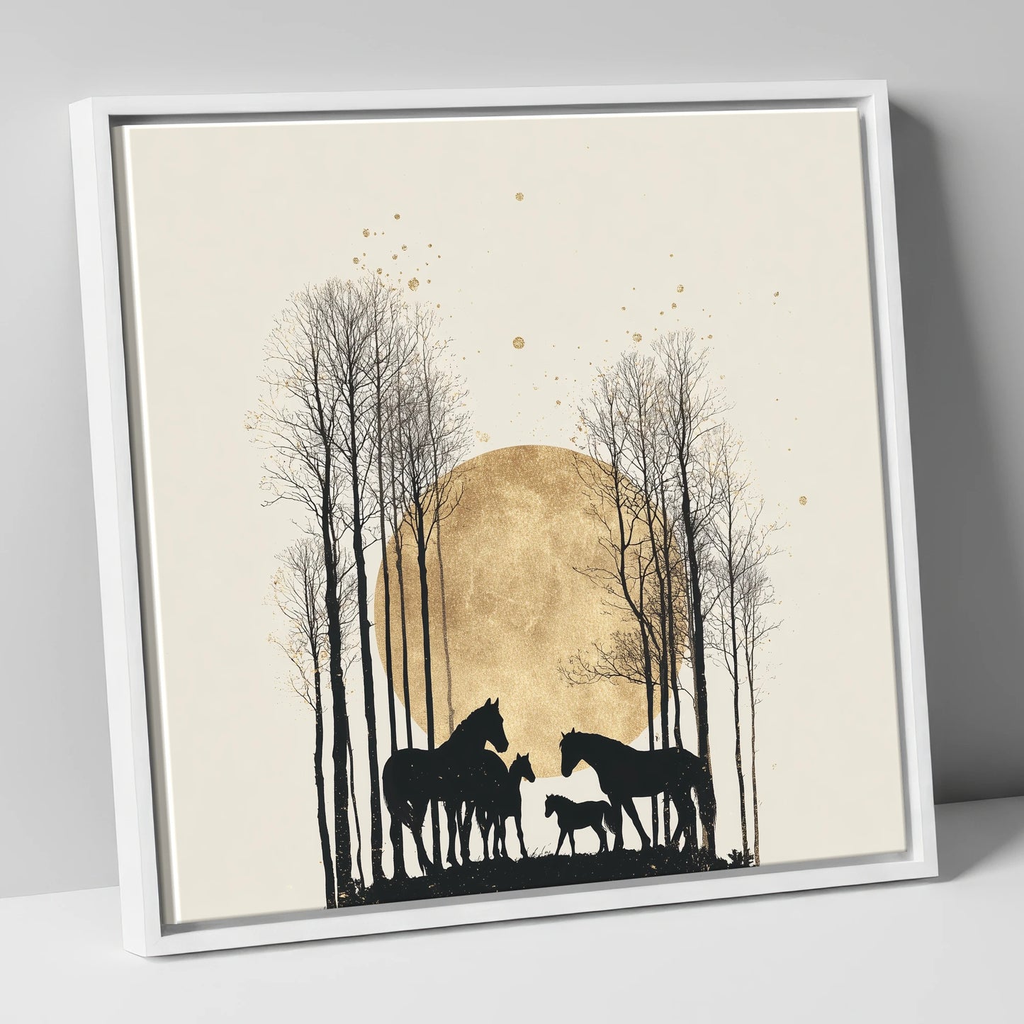 Moonlit Forest Clearing horse landscape canvas wall art in white frame