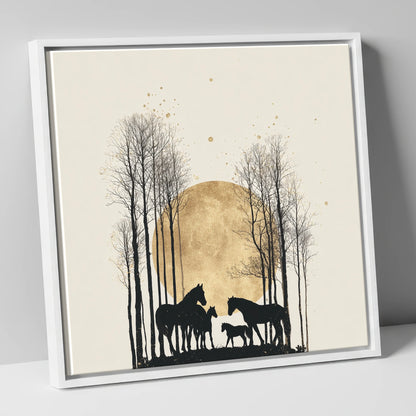 Moonlit Forest Clearing horse landscape canvas wall art in white frame
