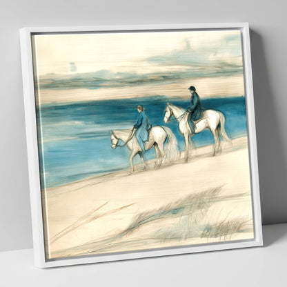Tide Line Companions beach horse canvas wall art in white frame