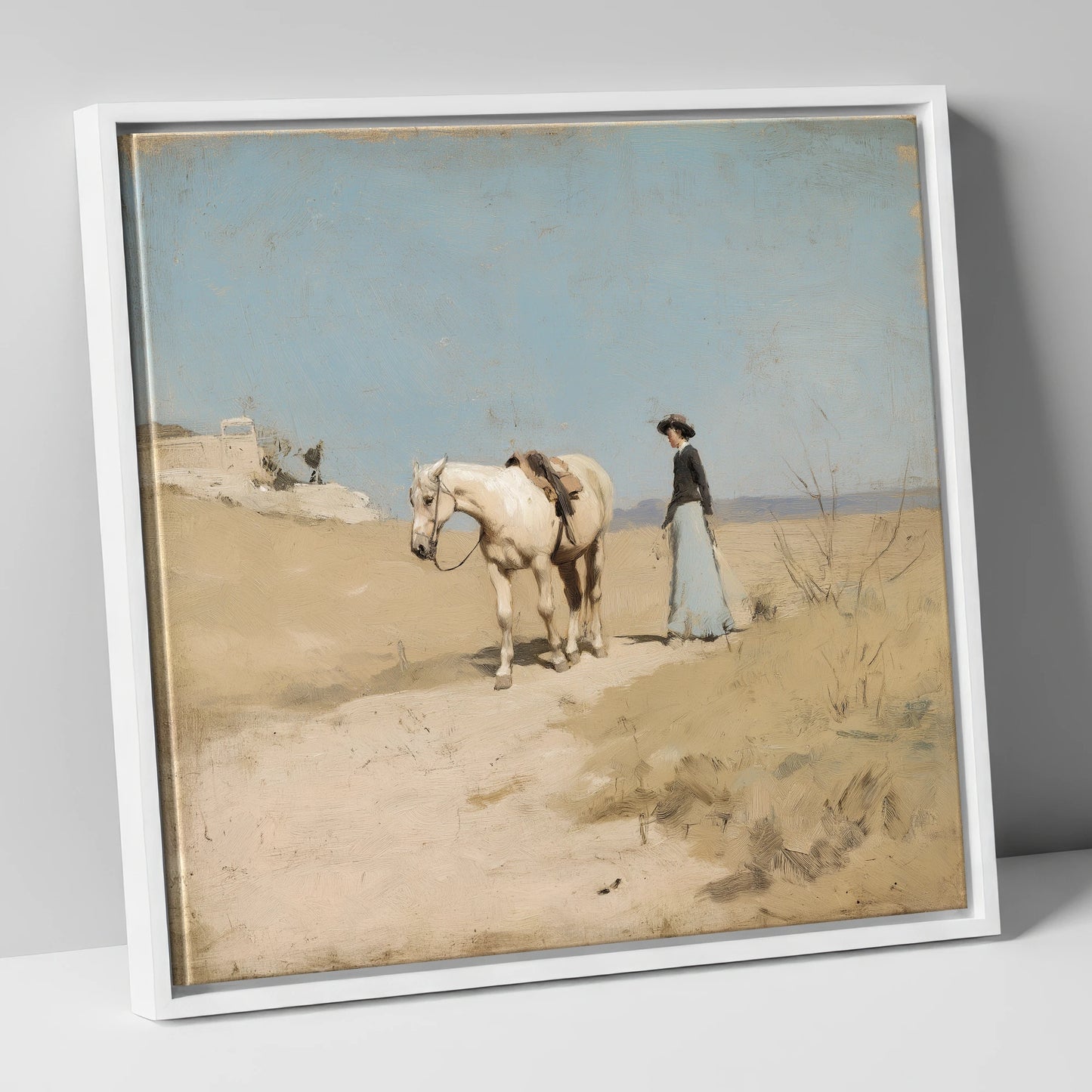 The Long Ride Home horse & rider canvas wall art in white frame