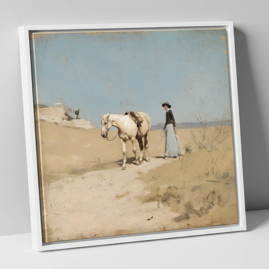 The Long Ride Home horse & rider canvas wall art in white frame