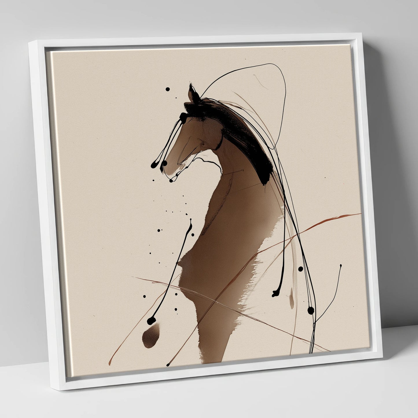 Sweeping Ink Portrait horse portrait canvas wall art in white frame
