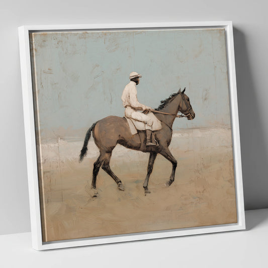 The White Silks racing horse canvas wall art in white frame