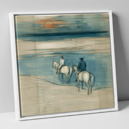 Twilight Shoreline Ride horse landscape canvas wall art in white frame