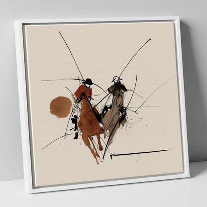 The Ride-Off polo horse canvas wall art in white frame