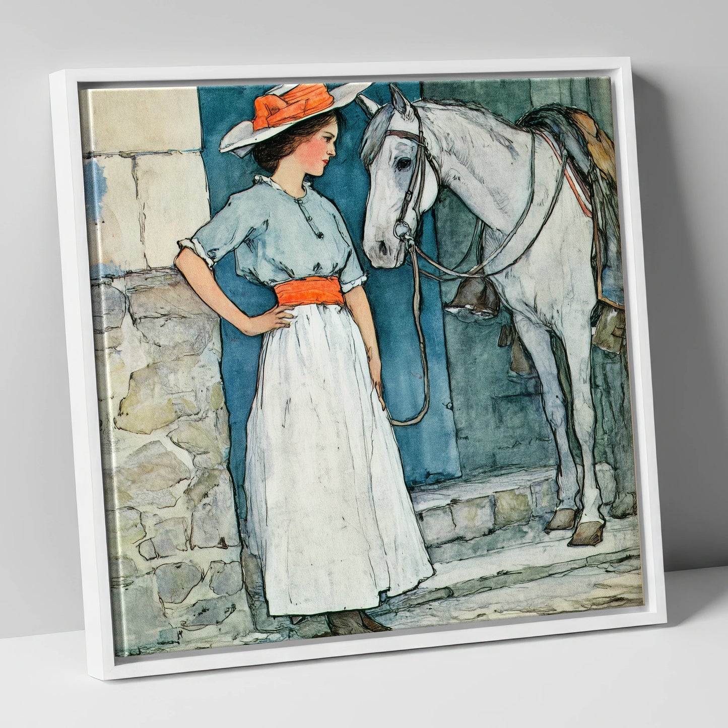 A Patient Companion horse & rider canvas wall art in white frame