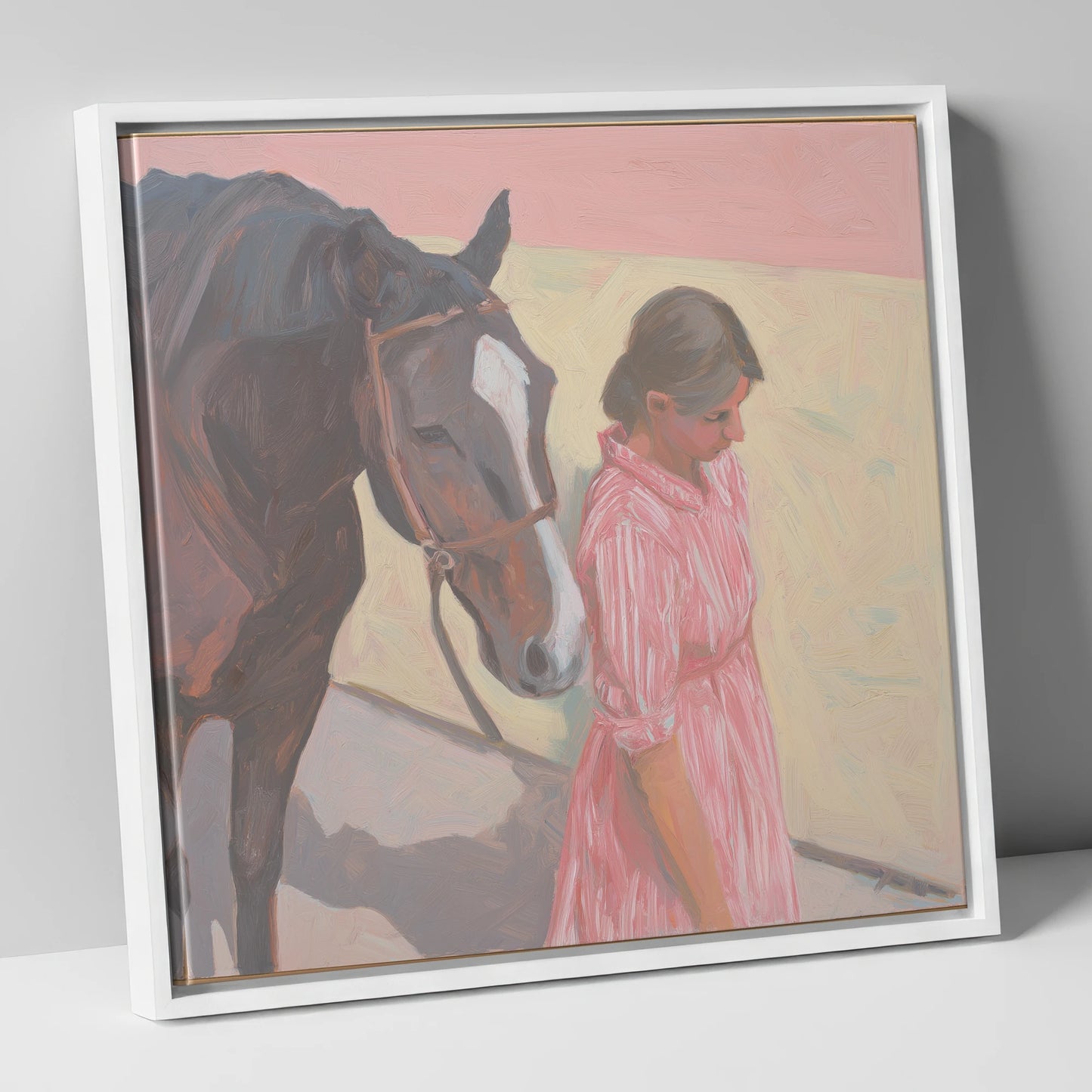 Walking in Step horse & rider canvas wall art in white frame