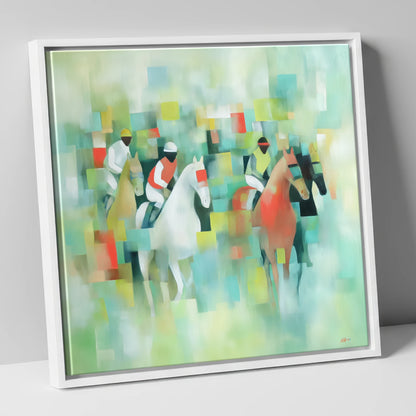 Prismatic Racing Silks racing horse canvas wall art in white frame