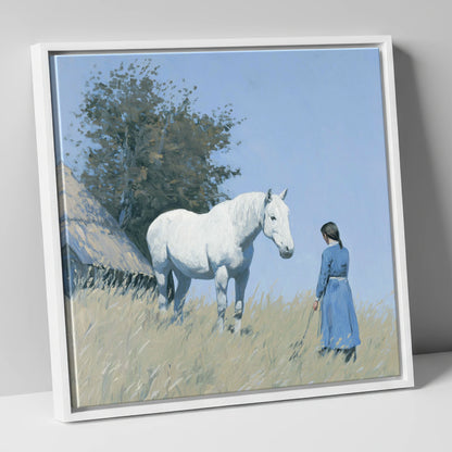 A Quiet Understanding horse & rider canvas wall art in white frame