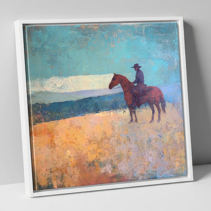 The Quiet Frontier western horse canvas wall art in white frame