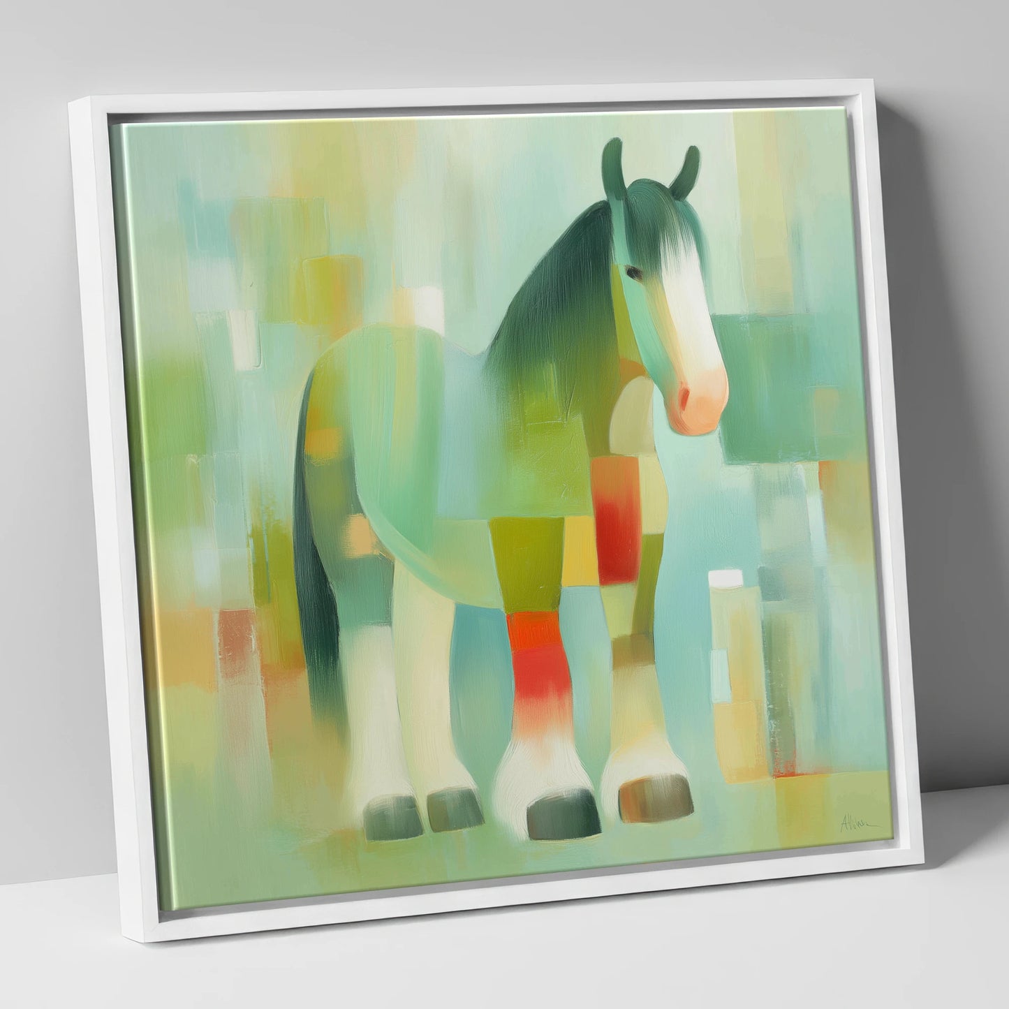 Geometric Gentle Giant horse breed canvas wall art in white frame