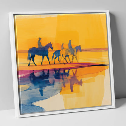 Golden Horizon Hack horse landscape canvas wall art in white frame