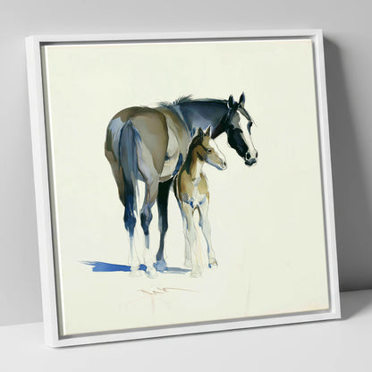 Gentle Guidance mare & foal canvas wall art in white frame