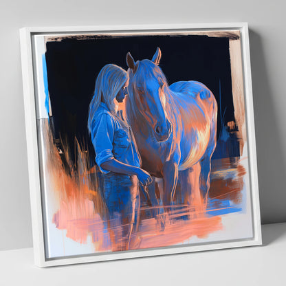 A Quiet Understanding horse & rider canvas wall art in white frame