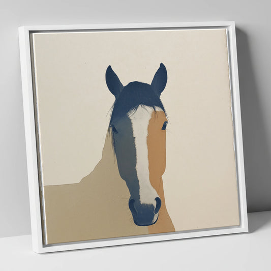 Contemporary Painted Blaze horse portrait canvas wall art in white frame
