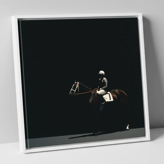 The Quiet Contender racing horse canvas wall art in white frame