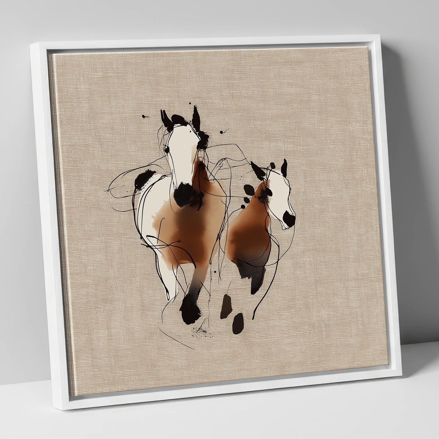 Bond In Motion mare & foal canvas wall art in white frame