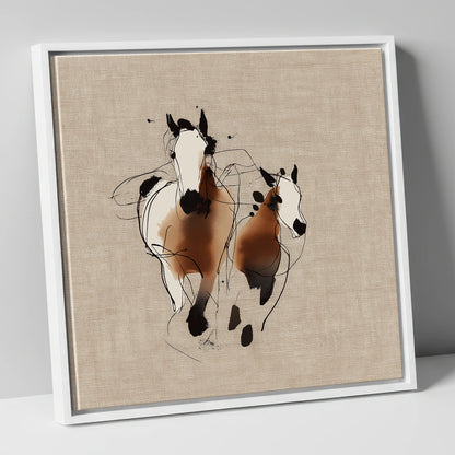 Bond In Motion mare & foal canvas wall art in white frame