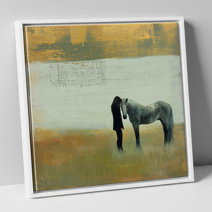 The Quiet Bond horse & rider canvas wall art in white frame