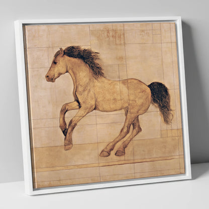 Classical Equine Study horse portrait canvas wall art in white frame
