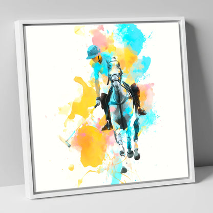 The Perfect Strike polo horse canvas wall art in white frame