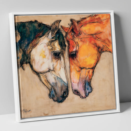 Kindred Spirits horse portrait canvas wall art in white frame
