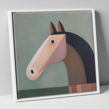 Modernist Equine Form horse portrait canvas wall art in white frame