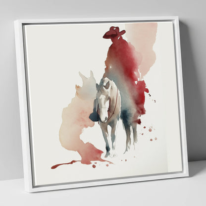 The Crimson Rider western horse canvas wall art in white frame