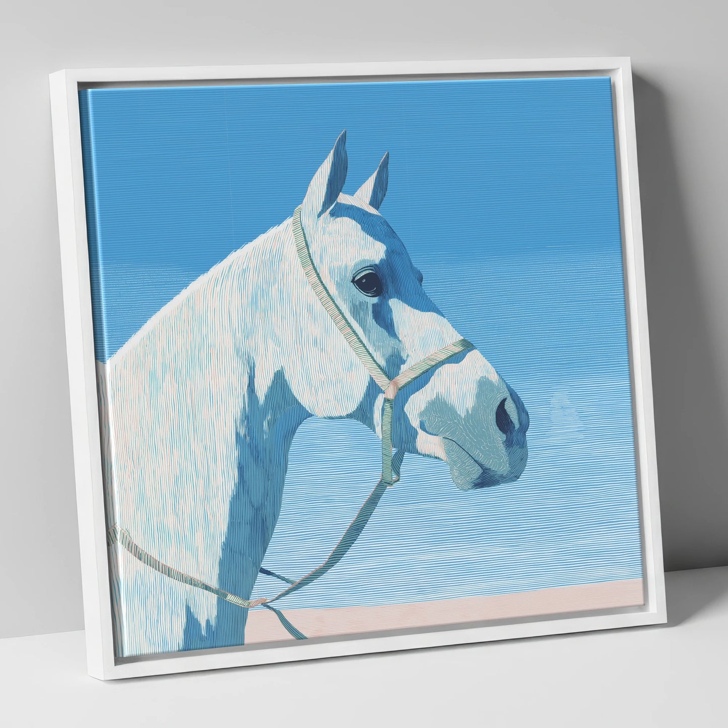 Serene Grey Profile horse breed canvas wall art in white frame