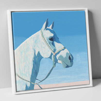 Serene Grey Profile horse breed canvas wall art in white frame