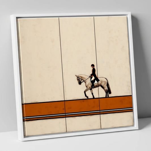 Modern Dressage Silhouette dressage horse canvas wall art in white frame