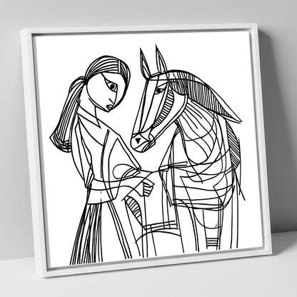 Lines of Connection horse & rider canvas wall art in white frame