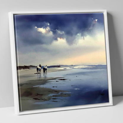 Reflections at Low Tide horse landscape canvas wall art in white frame