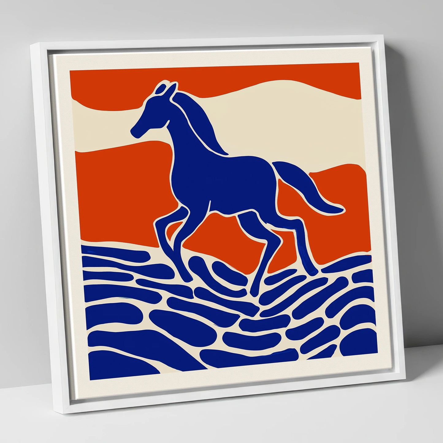 Cobalt Spirit Across the Plains wild horses canvas wall art in white frame