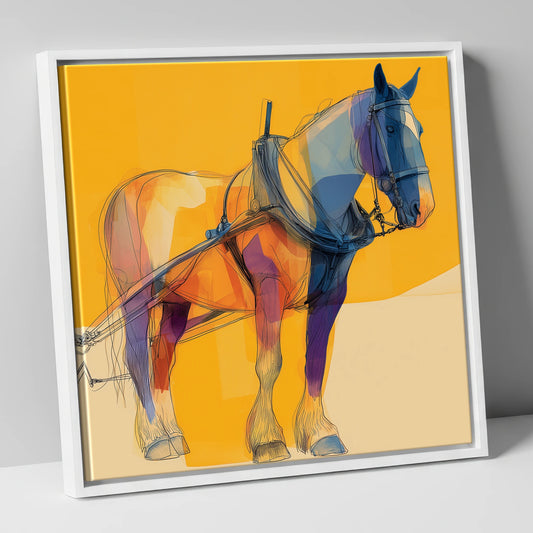 Modern Draught in Harness working horse canvas wall art in white frame