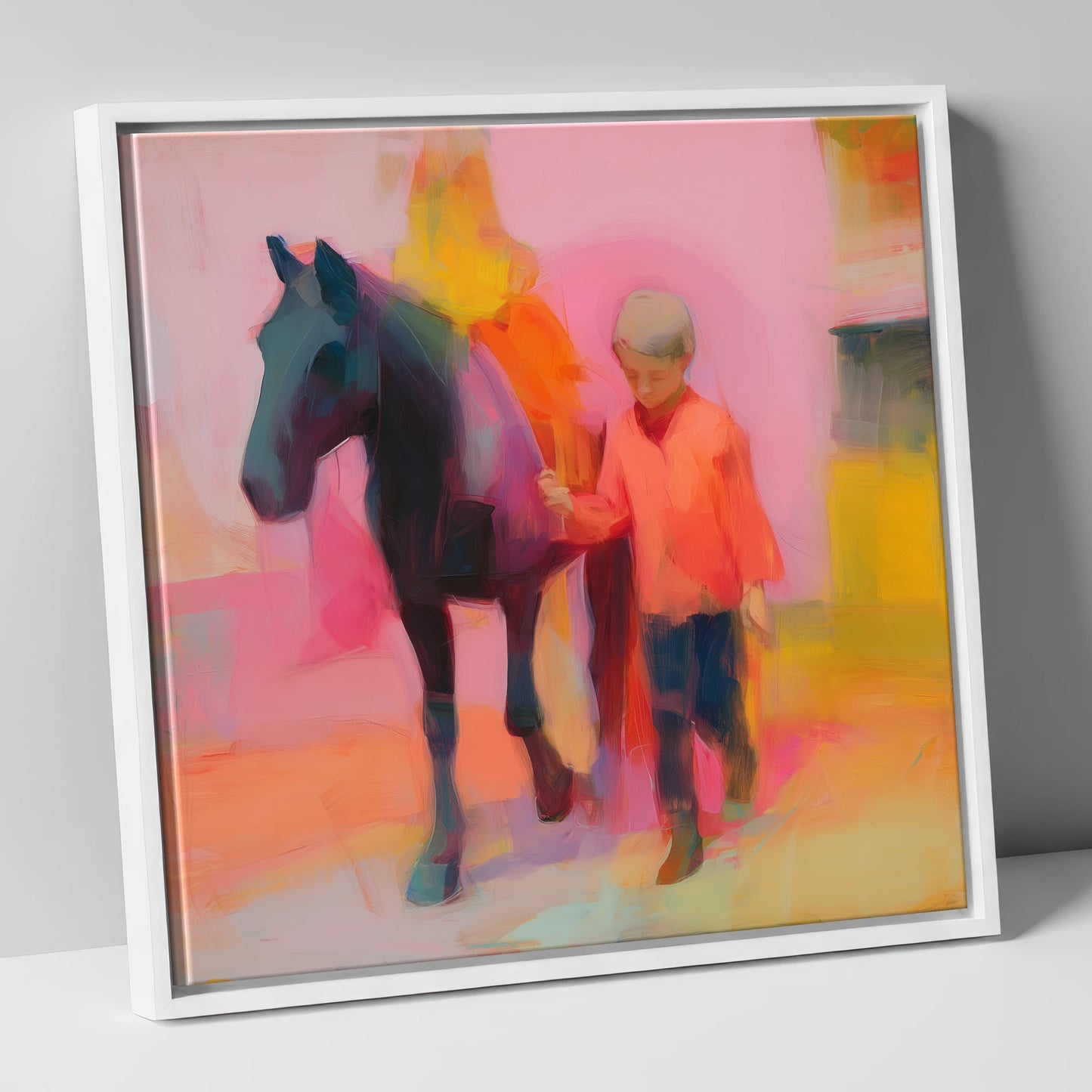 Radiant Companions horse & rider canvas wall art in white frame
