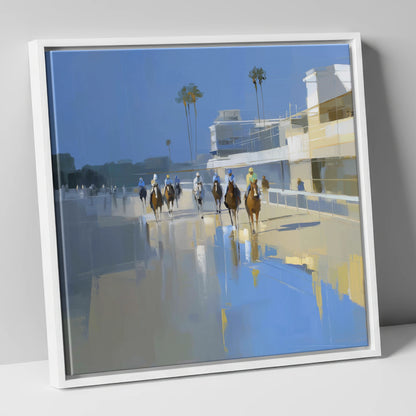 Race Day Reflections racing horse canvas wall art in white frame