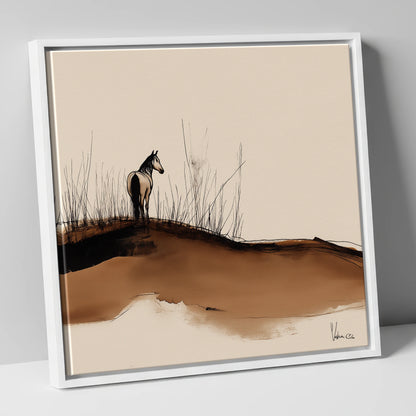 Solitude on the Ridge horse landscape canvas wall art in white frame