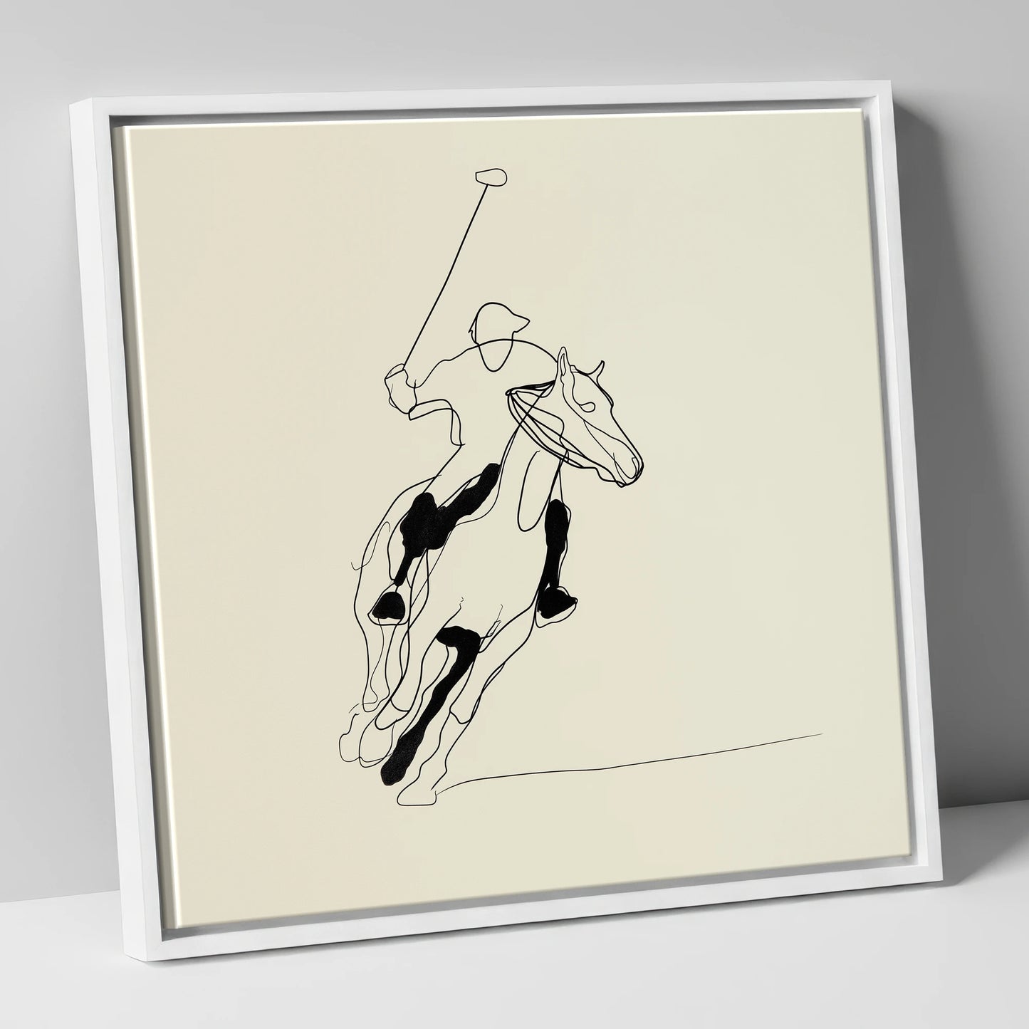 Fluidity of the Chukka polo horse canvas wall art in white frame