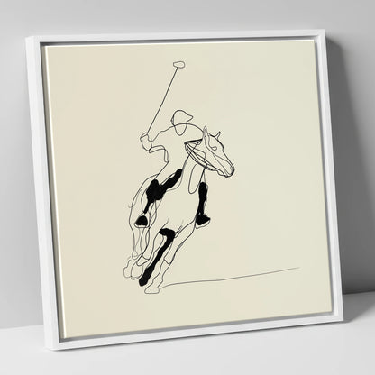 Fluidity of the Chukka polo horse canvas wall art in white frame