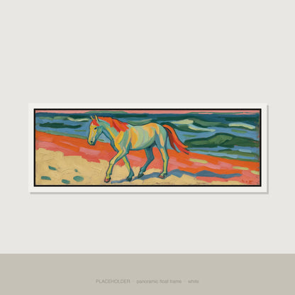 The Painted Shore Horse Landscape panoramic canvas wall art in white float frame
