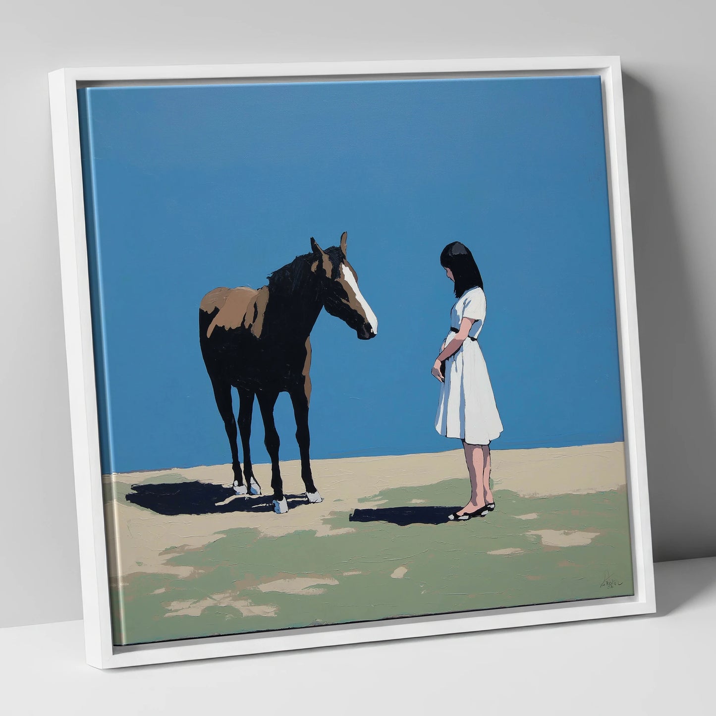 The Stillness Between Us horse & rider canvas wall art in white frame
